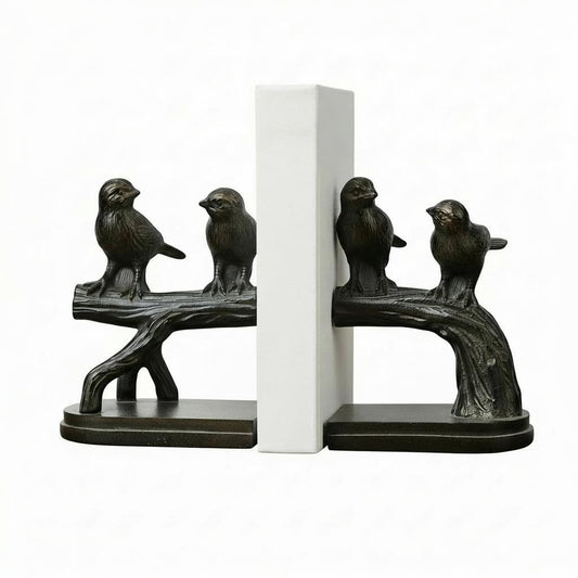 Comfy Hour Farmhouse Home Decor Collection Polyresin Solid Heavy Set of L/R Birds On Branch Art Bookends, 1 Pair