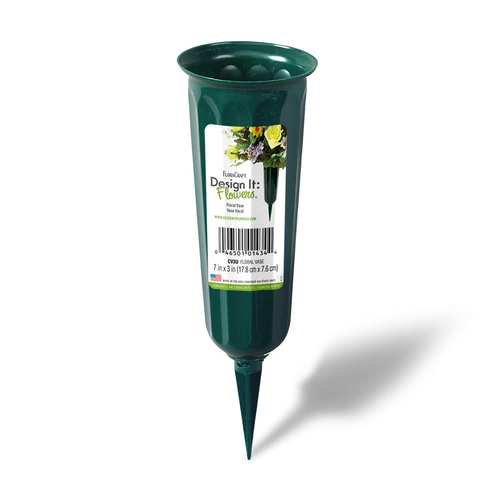 FloraCraft Plastic Cemetery Vase With Detachable Spike 3 Inch x 7 Inch Green