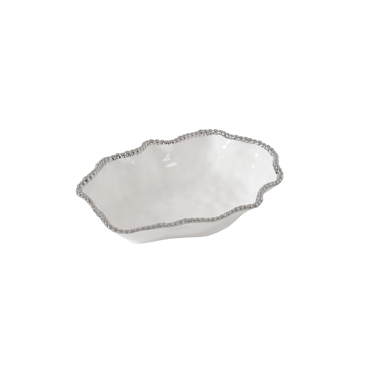Pampa Bay Dishware Bowl, 12 x 9 x 3 Inch, White and Silver