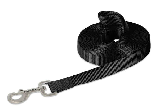 Lupine Pet Basics 3/4" Black 15-Foot Extra-Long Training Lead/Leash for Medium and Larger Dogs