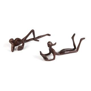 Danya B. ZD17346 Man and Woman Leisurely Reading a Book Bronze Sculptures ‚Äì Metal Shelf D√©cor (2 Piece Set)