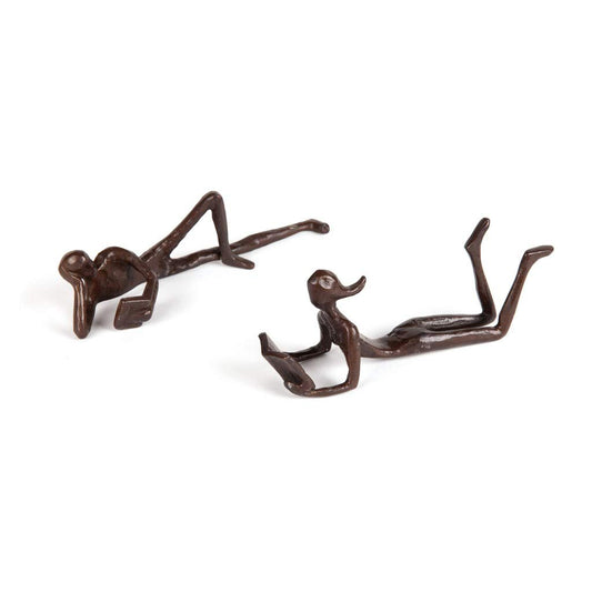 Danya B. ZD17346 Man and Woman Leisurely Reading a Book Bronze Sculptures ‚Äì Metal Shelf D√©cor (2 Piece Set)