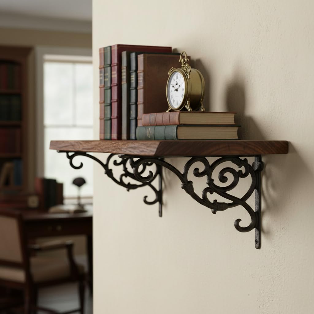 Comfy Hour Antique and Vintage Collection Cast Iron Outdoor Garden Wall Mount Bracket Plant Hanger, Set of 2