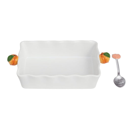Mud Pie Bakeware Set, baker 6" x 9 1/2" | spoon 6", Orange with no text