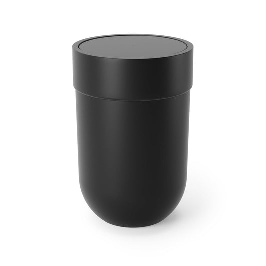Umbra Touch Waste Can, Small Trash Can with Lid, Swing Lid Waste Basket, Garbage Can with Lid for Washroom/Bathroom, Soft Touch, Matte Black Finish