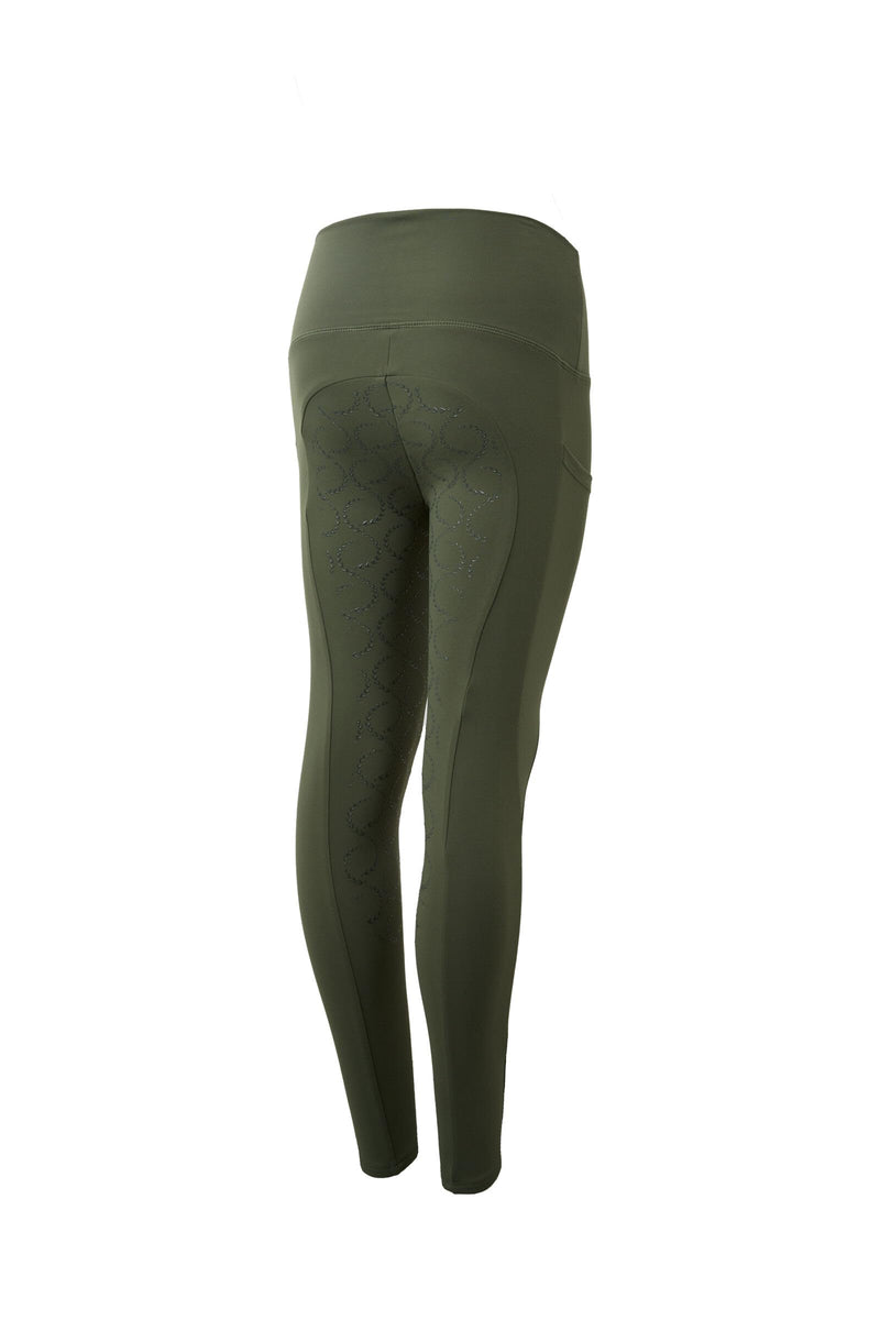 HORZE Kids Gillian Silicone Full Seat Tights - Beetle Khaki Green - XS/S