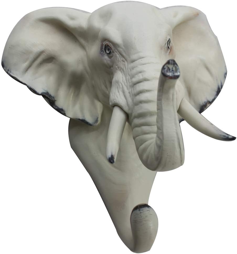 Comfy Hour Symmetric Geometric Animal Hook Collection Decorative Elephant Single Clothes Hook Wall Hanger, 7-inch Polyresin