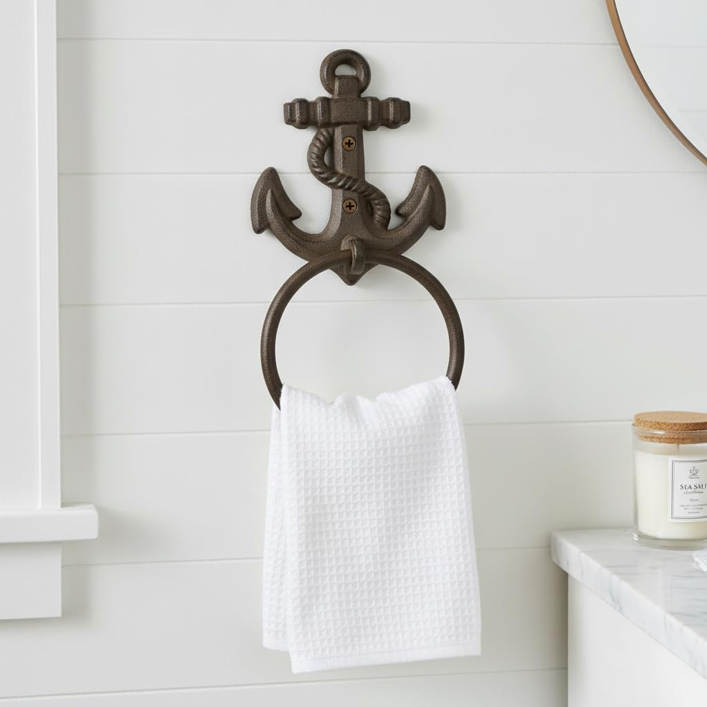 Comfy Hour 5.5 Inch Anchor Towel Ring, Nautical Towel Holder, Set of 1