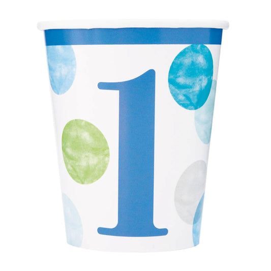 Unique Industries Blue Dots 1st Birthday Party Cups, 8 Ct.