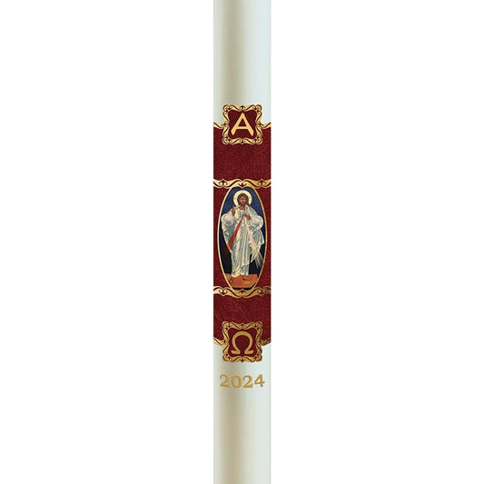CB Church Supply Will &amp; Baumer Hand Crafted Christus Rex Beeswax Paschal Candle with Nails, No 9, Red &amp; Gold