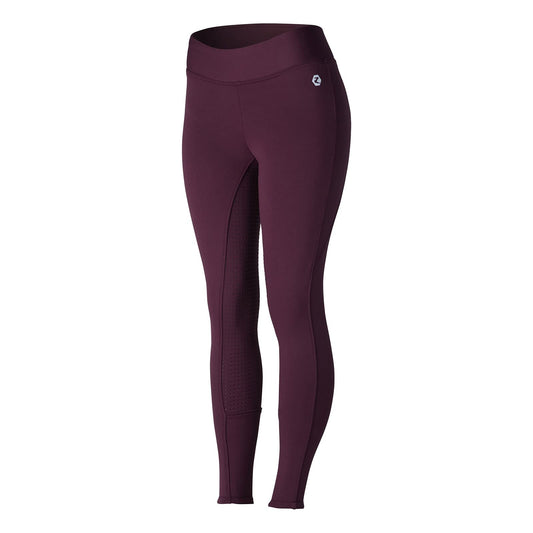 HORZE Active Women's Winter Fleece-Lined Silicone Full Seat Horse Riding Tights - Eggplant Dark Purple - 24