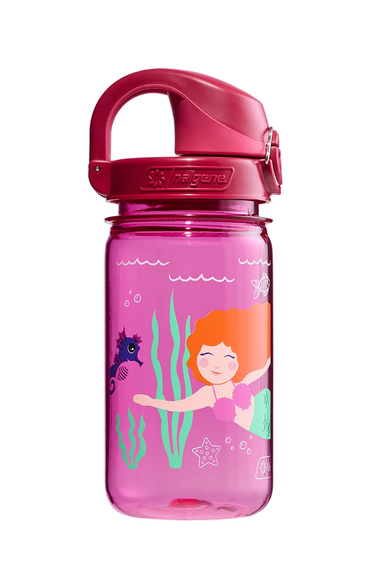 Nalgene Sustain Tritan BPA-Free Kids On The Fly Water Bottle Made with Material Derived from 50% Plastic Waste, Leak Proof, Durable, BPA Free, Carabiner Friendly, Reusable, 12 oz, Pink Mermaid