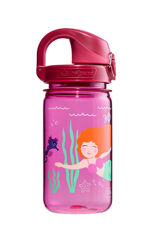 Nalgene Sustain Tritan BPA-Free Kids On The Fly Water Bottle Made with Material Derived from 50% Plastic Waste, Leak Proof, Durable, BPA Free, Carabiner Friendly, Reusable, 12 oz, Pink Mermaid