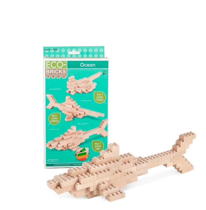 Eco-Bricks 3 in 1 Builds Ocean - Earth-Friendly Kids Building Blocks - Create 3 Different Animals - Stingray, Swordfish, Shark