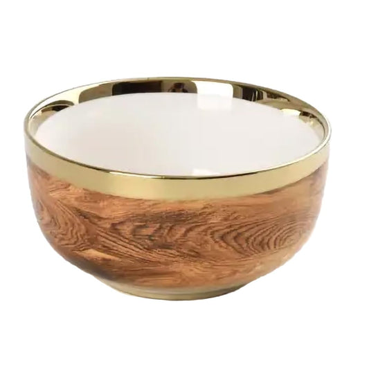 Pampa Bay Wood Look Titanium-Plated Porcelain Medium Bowl, 8.8 Inch, Gold/White/Wood look