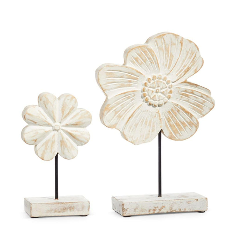 Raz Imports 2024 The Carrot Patch 12" Whitewash Flowers On Stands, Set of 2