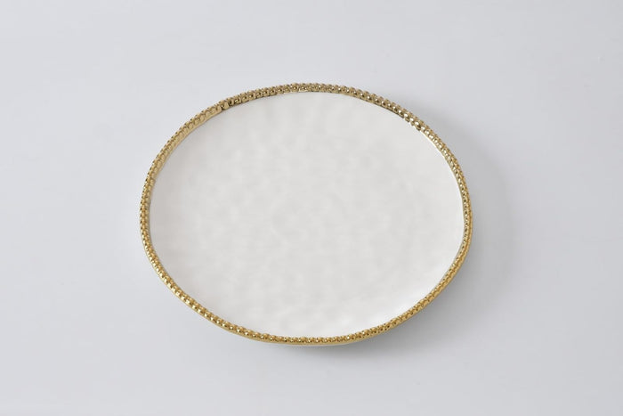 Pampa Bay Porcelain Round Dinner Plate, 11.25 x 11.25 Inch., White/Gold Tone, Oven and Dishwasher Safe