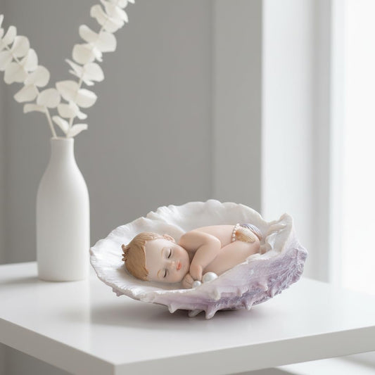 Comfy Hour 4 Inch Sleeping Baby Figurine, Seashell Cherub Statue