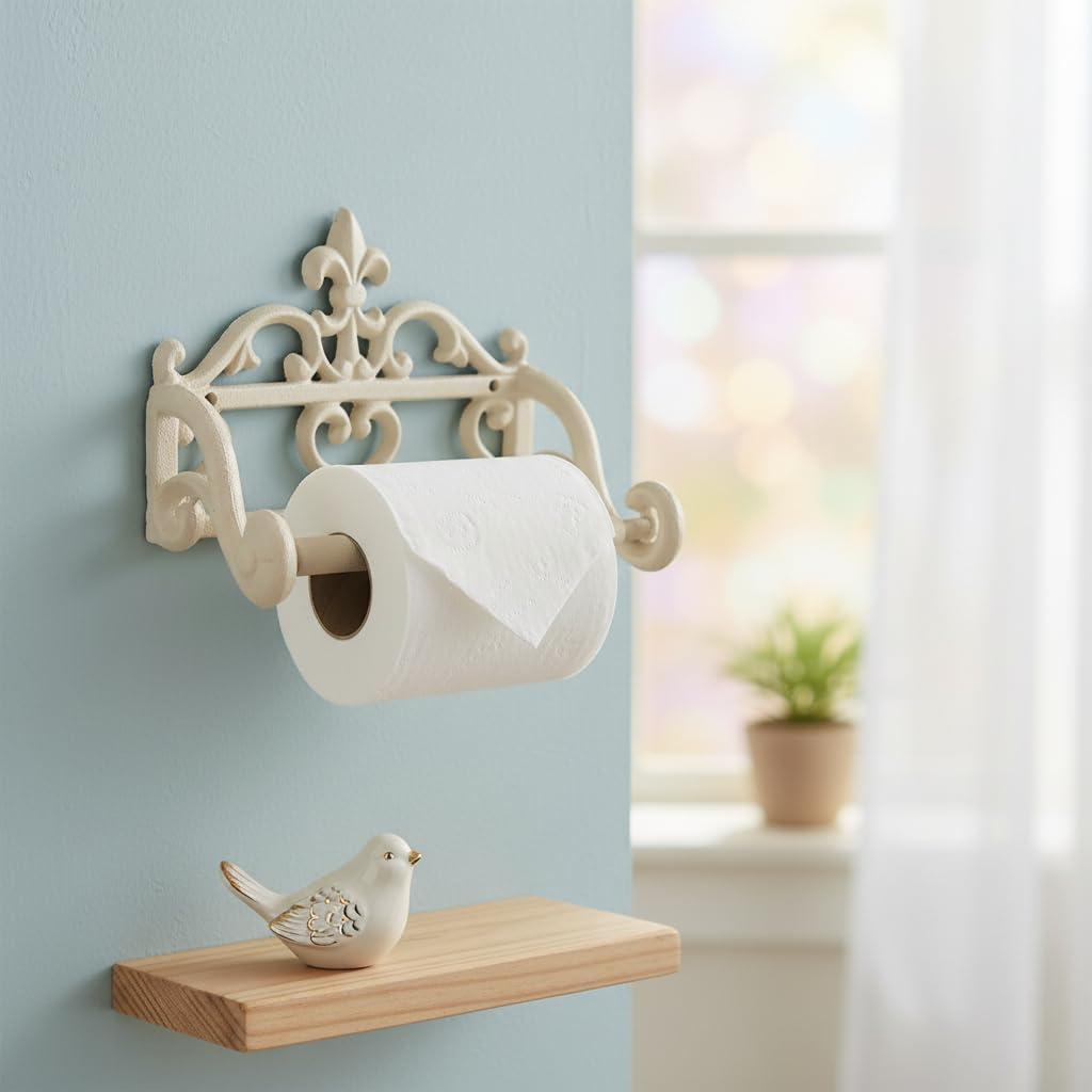 Comfy Hour 6.3 Inch Fleur de Lis Cast Iron Toilet Paper Holder