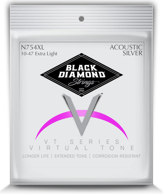 Black Diamond Strings® N754XL Acoustic Silver wound Extra Light .010P.014P.023S.030S.039S.047S