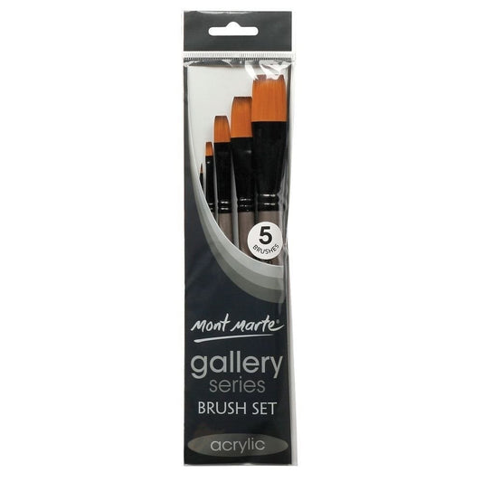 Mont Marte Gallery Series Acrylic Brush Set 5 Piece Selection of Synthetic Hair Paint Brushes Suitable for Acrylic Painting