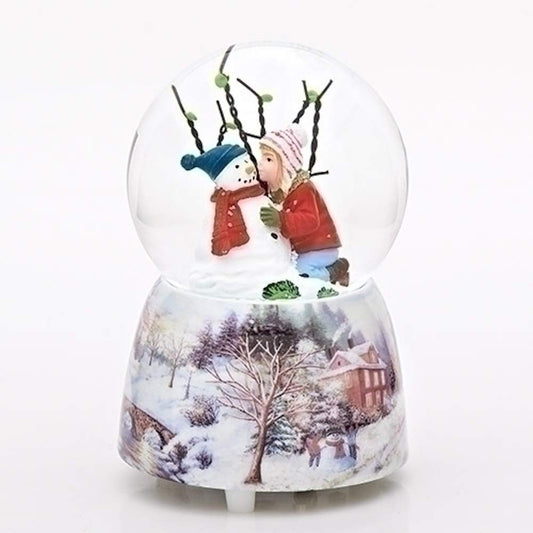 Roman Musical 5" Child Kissing Snowman Glitter Dome Water Globe  Plays''Jingle Bells"