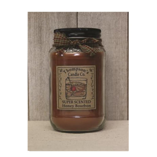 Thompson's Candle hblm Super Scented Honey Bourbon Large Mason Jar Candle- Burns 85 Hours, 20 Ounce