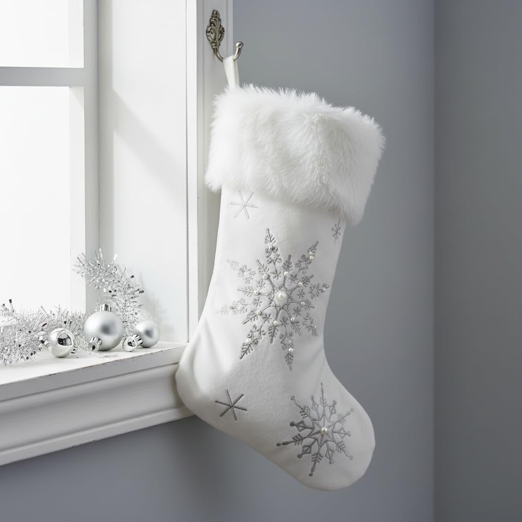 Comfy Hour 18 Inch Velvet Christmas Stocking, Snowflake Decor, 1 Unit
