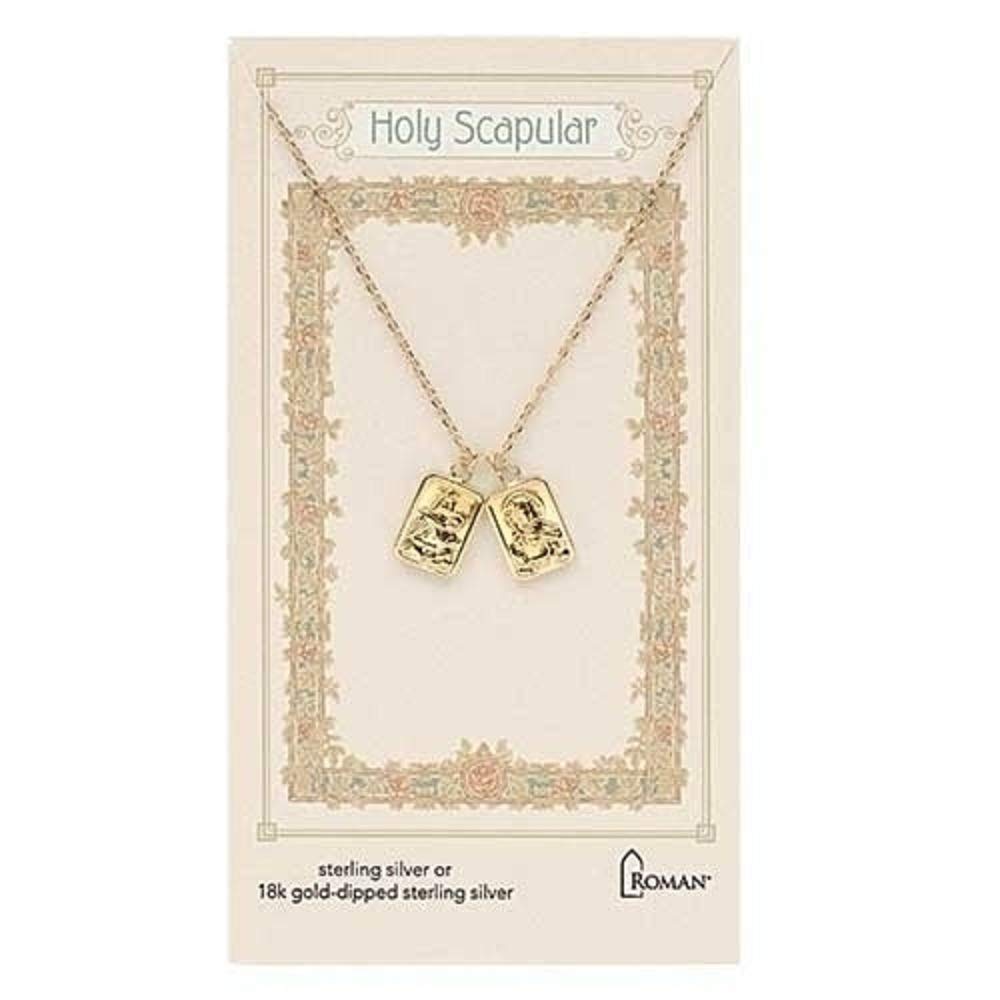 Roman 18-inch Sterling Silver Double Scapular Gold Carded Necklace