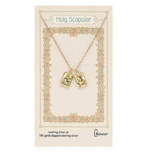 Roman 18-inch Sterling Silver Double Scapular Gold Carded Necklace