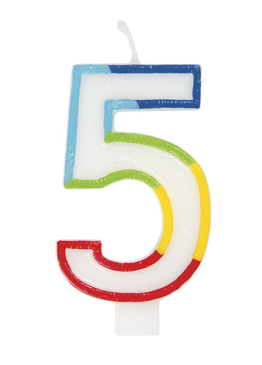 Unique Industries Molded Number 5 Rainbow Border Candle