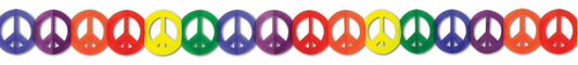 Beistle Rainbow Peace Sign Cutout Paper Garland Decoration, 1 Pack, 5.75" x 12', Multicolored