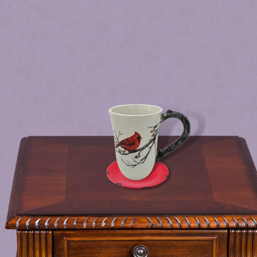 Comfy Hour 13Oz Decal Red Cardinal On Branch with Flower Mug Water Cup Stoneware, White and Red