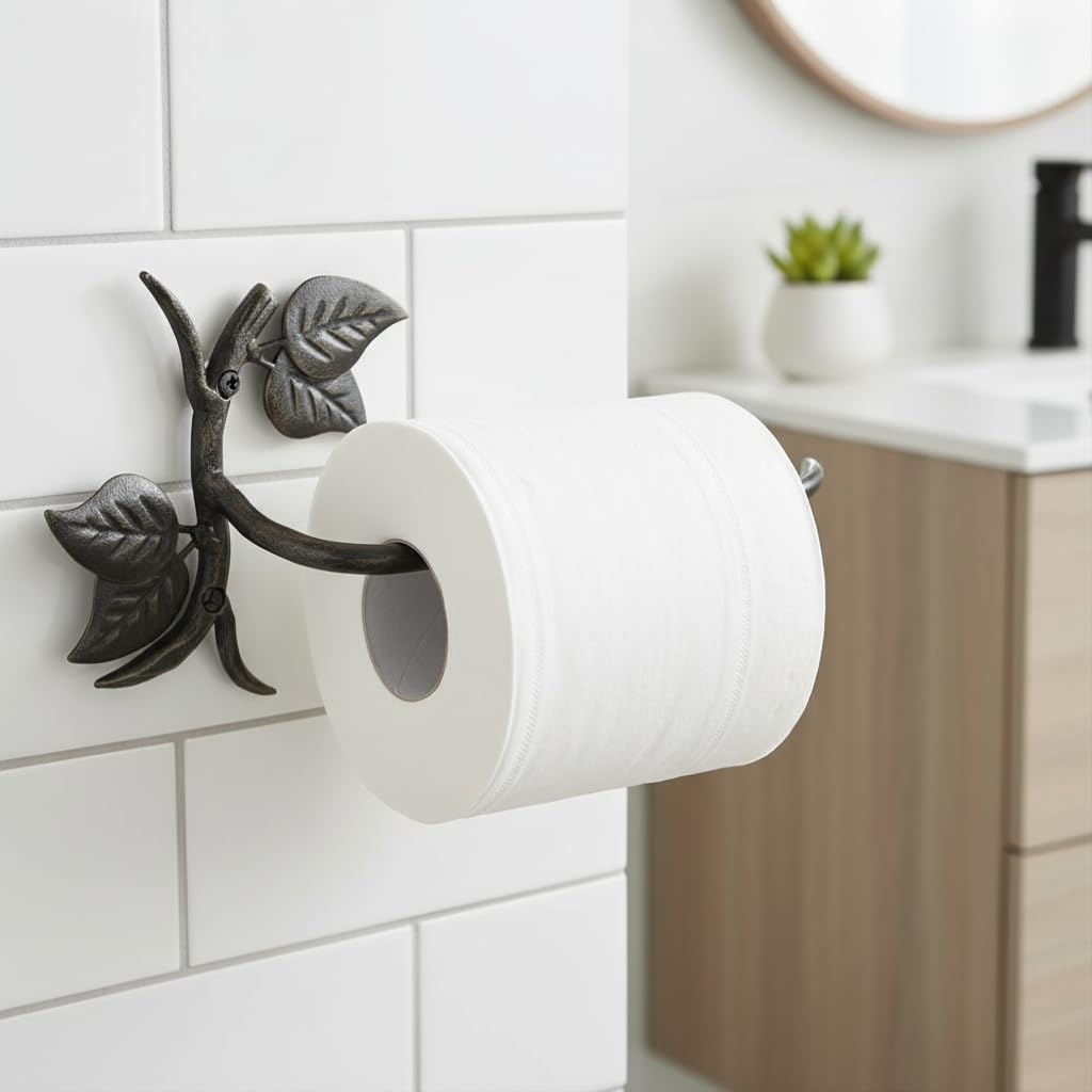 Comfy Hour 9.8 Inch Cast Iron Toilet Paper Holder, Leaf Wall Mount