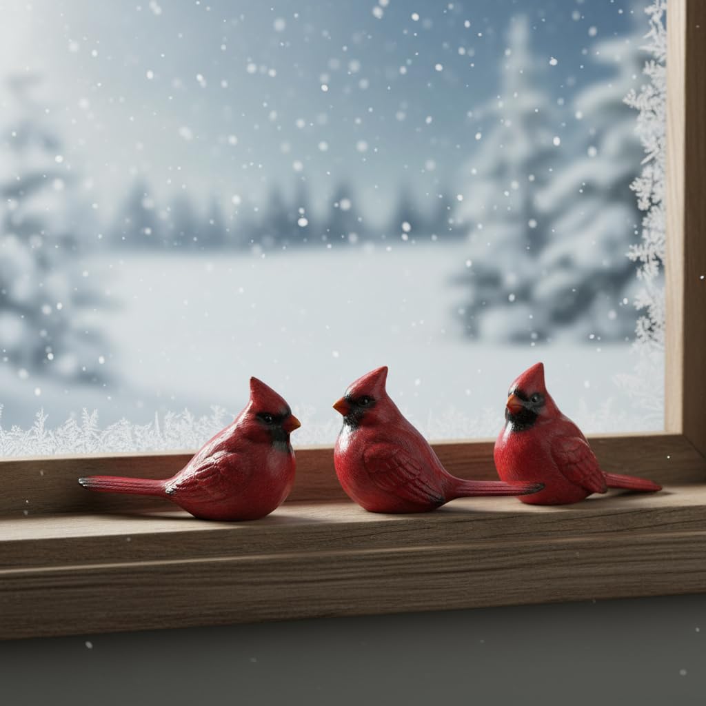 Comfy Hour Winter Holiday Home Collection Standing Cardinals Figurine Set of 3, Ideal Christmas Decoration, Polyresin