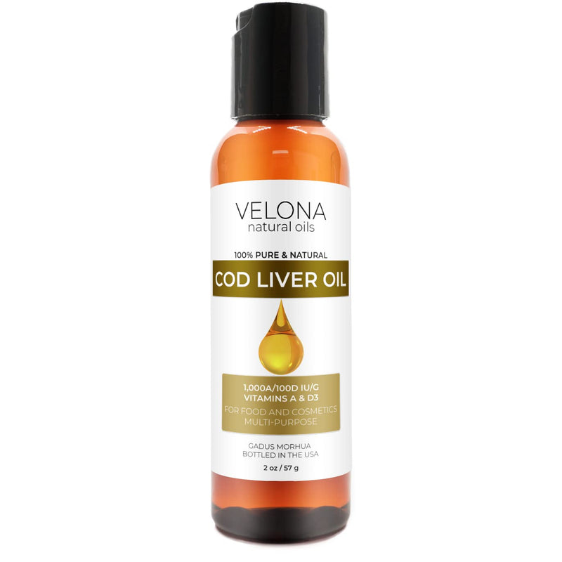 velona Cod Liver Oil - 2 oz | 1,000A/100D IU/g Omega 3 Vitamins A & D3 | Norwegian Arctic Sustainably Sourced Nordic Oil | Hair, Body and Skin Care | Use Today - Enjoy Results