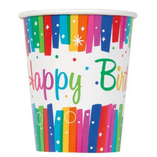 Unique Industries 9oz Rainbow Ribbons Birthday Party Cups, 8ct
