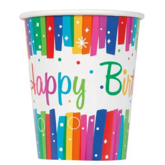 Unique Industries 9oz Rainbow Ribbons Birthday Party Cups, 8ct