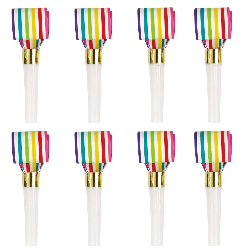 Unique Industries Rainbow Stripe Squawker Blowouts - 8 Pcs