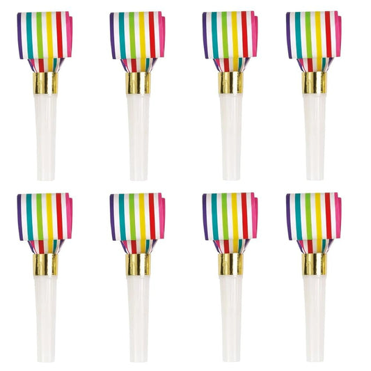 Unique Industries Rainbow Stripe Squawker Blowouts - 8 Pcs