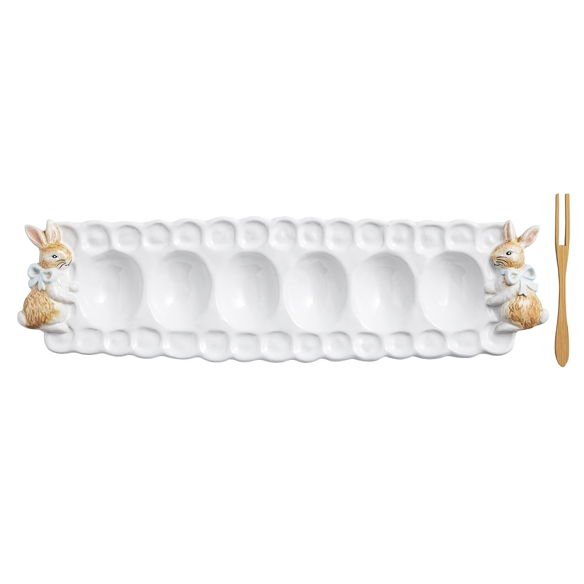 Mud Pie Tray, tray 3 1/4" x 13 3/4" | fork 5", White With Bunny