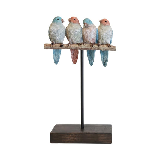 Comfy Hour Farmhouse Home Decor Collection 10" Polyresin Four Birds Sparrows Gathering On Stand Tabletop Decor