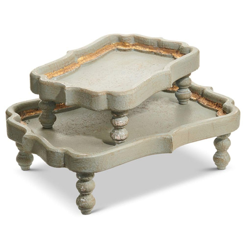 Raz Imports 2024 The English Manor 15" Distressed Blue Footed Trays, Set of 2