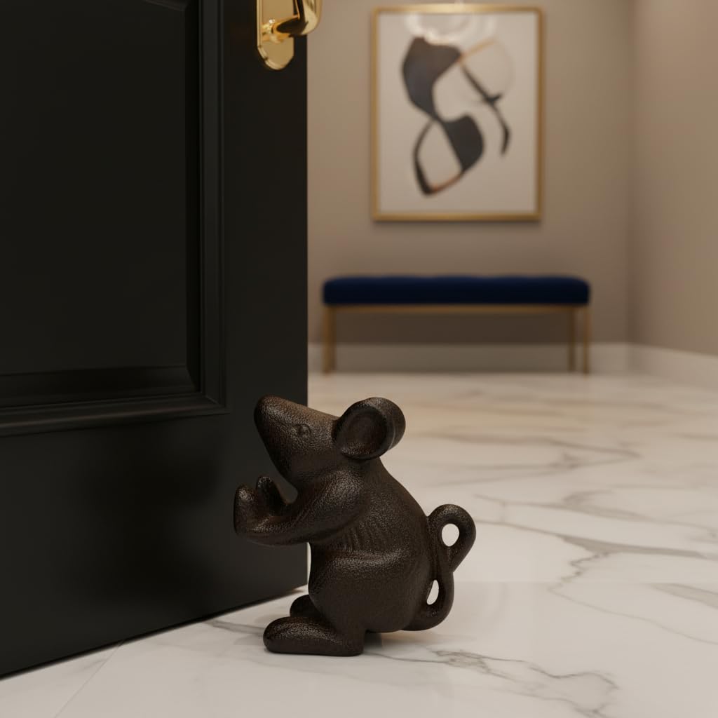Comfy Hour Antique & Vintage Interior Decor Collection, Animal Edition Cast Iron Mouse Door Stopper in Brown Color, Heavy Duty, Decorative One.