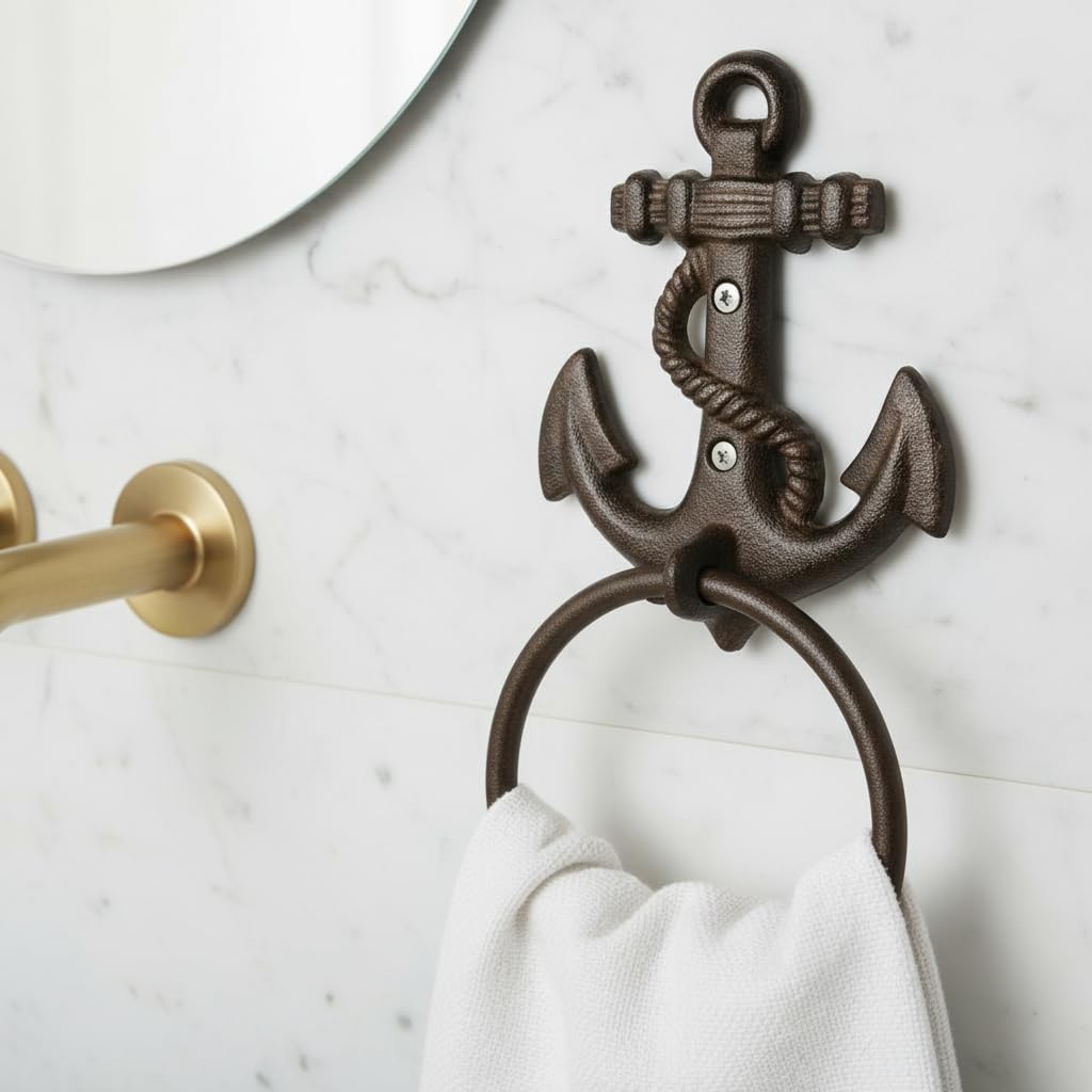 Comfy Hour 6 x 5 Inch Nautical Towel Holder, Anchor Towel Ring, 1 Piece