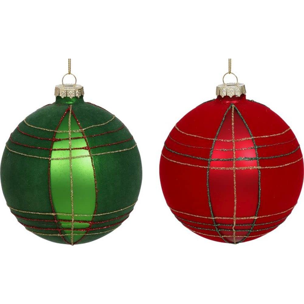 Mark Roberts Christmas 2023 Plaid Ball Ornament, 4'' Assortment of 2, Classic Christmas Decor