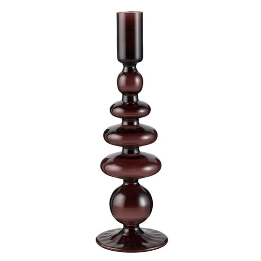 47th &amp; Main Holder for Taper Candle Glass Candlestick Candleholder, 10-Inches High, Plum