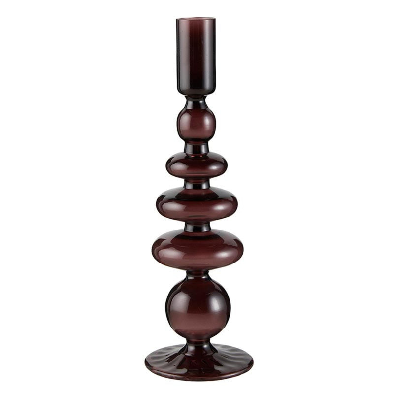 47th &amp; Main Holder for Taper Candle Glass Candlestick Candleholder, 10-Inches High, Plum