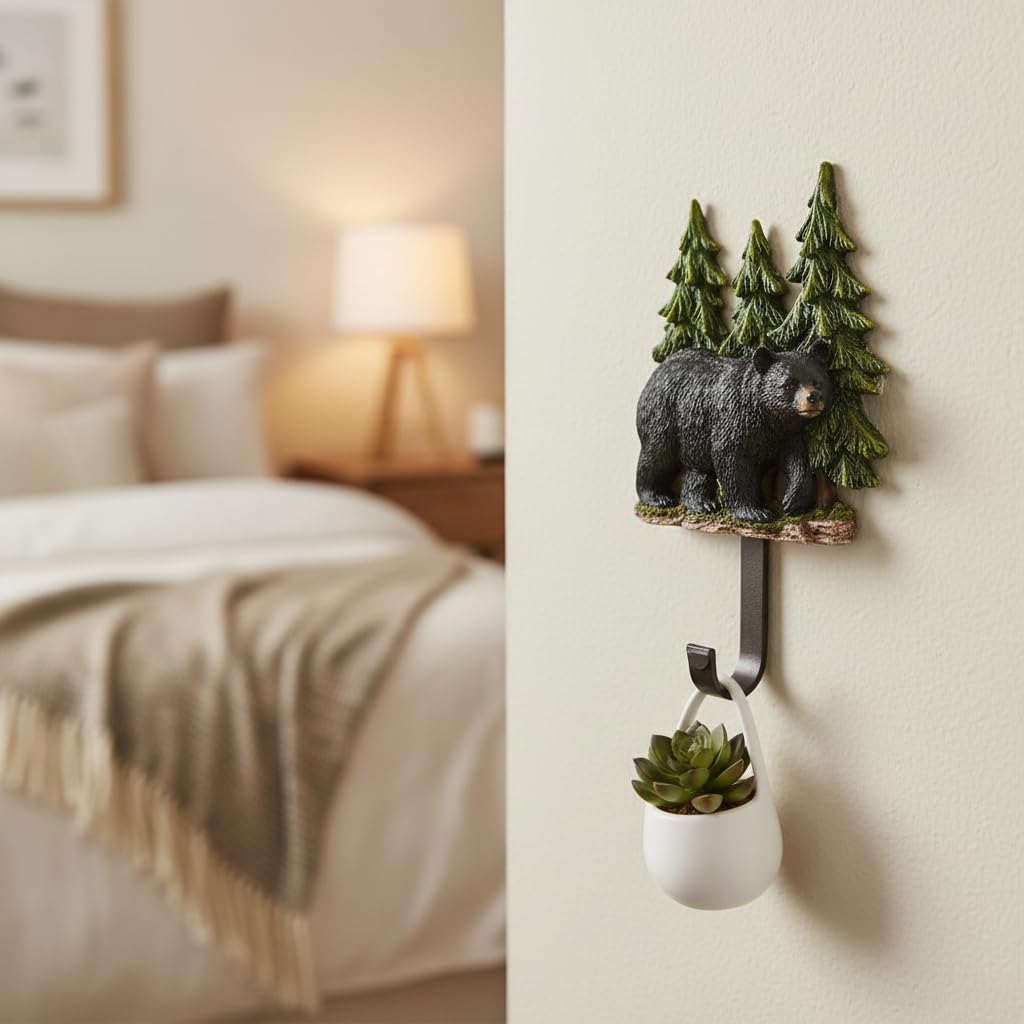 Comfy Hour 8 Inch Black Bear Wall Hook, Forest Animal Decor