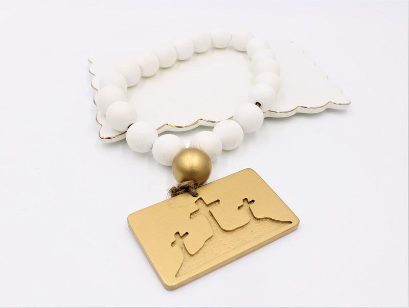 TradeCie Blessing Beads, Gold Cross Trio, 13-Inches Length, White